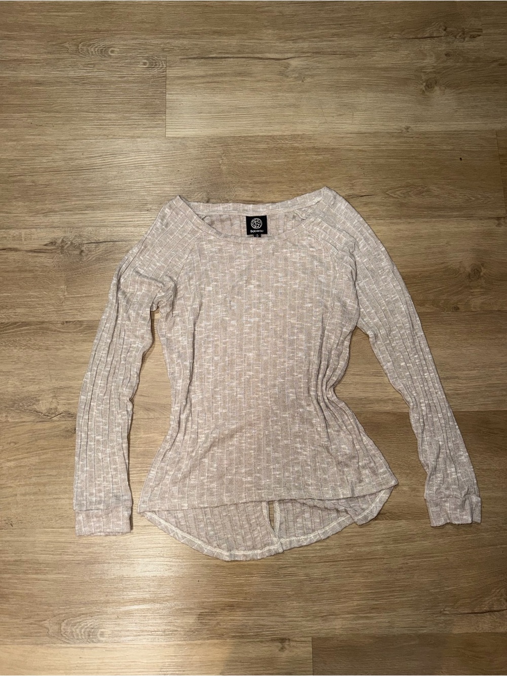 bobeau Ribbed Long-Sleeve Top in Light Beige Marled